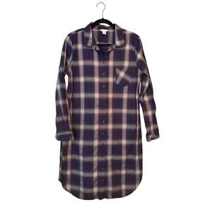 Garnet Hill Plaid Shirt Dress 100% Pima Cotton 12 Academia Long Sleeve Classic